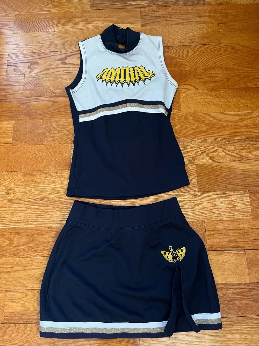 Cheerleading - Girls Navy and White Two-Piece Matching Set with Yellow Logo